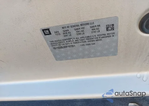 2014 Chevrolet Malibu 1Lt from USA, damaged, VIN 1G11C5SLXEF167351